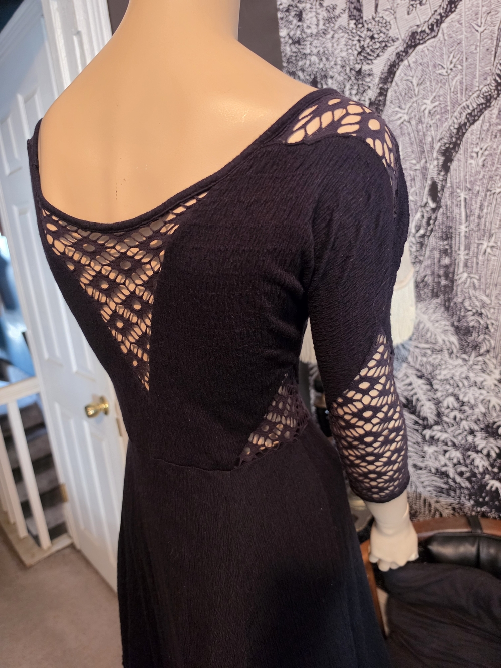 Free People To The Point Black Lace Inset Fit Flare Mini Dress XS - Picture 5 of 7